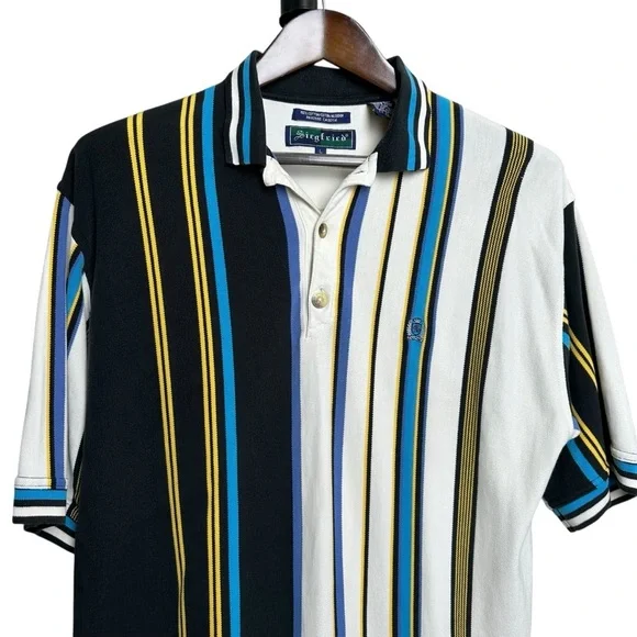 Vintage Siegfried Men's Large Striped Polo Shirt Tall Fit 90s Baggy Oversized - Picture 11 of 12